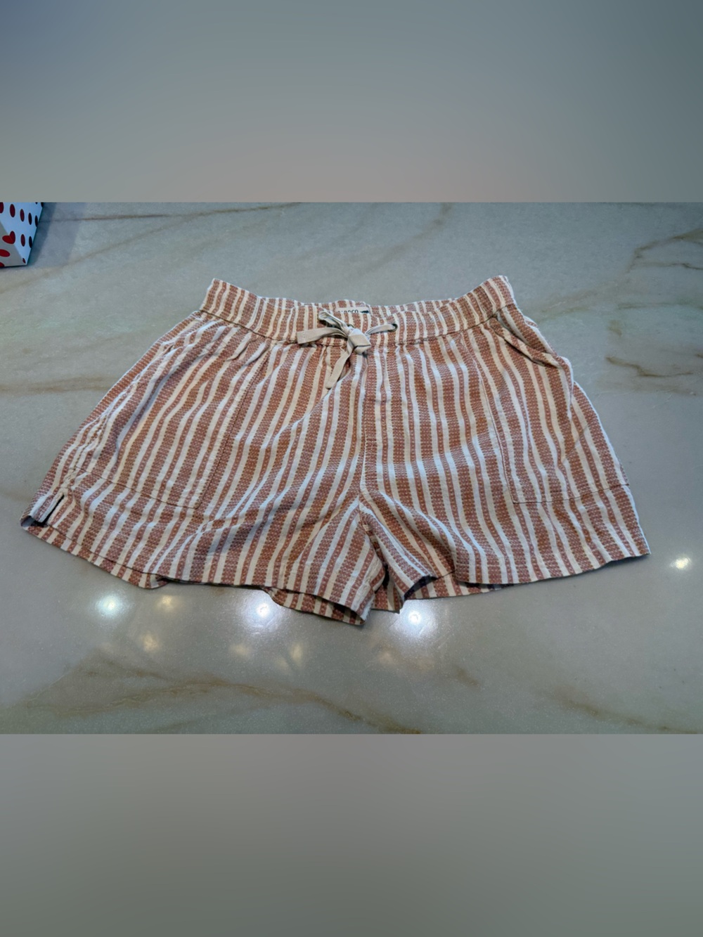 Toad&Co Cream and Tan Striped High-Waist Women’s Shorts